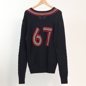 Polo Ralph Lauren Navy Cable Knit 67 V Neck Cashmere Blend Cricket Sweater, Med